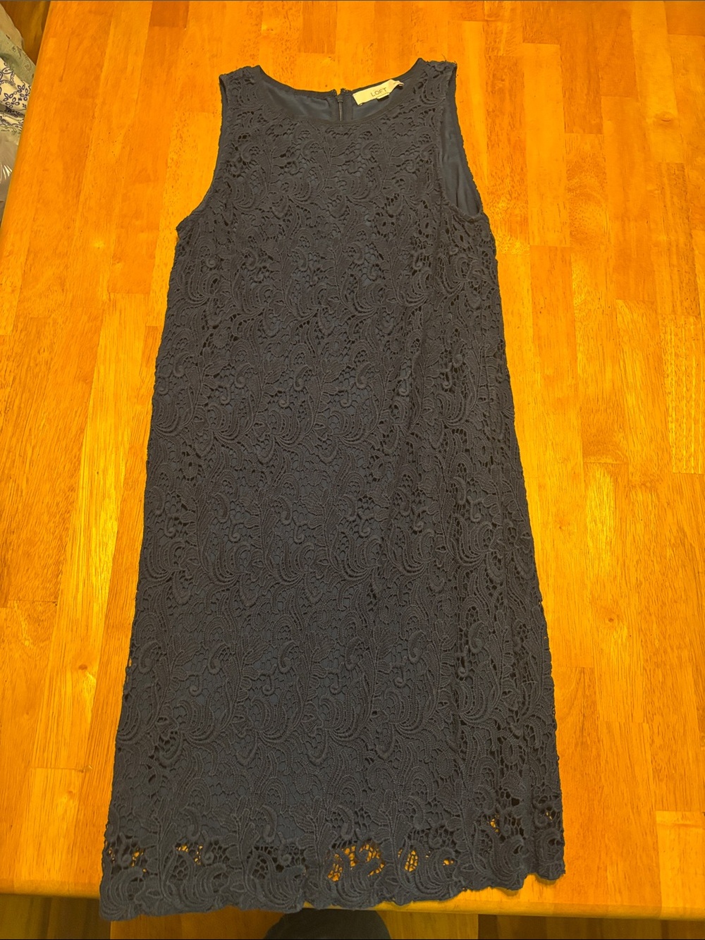 LOFT Navy Sleeveless Lace Shift Dress